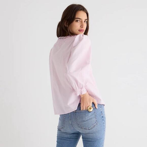 J. Crew S V-Neck Top Eyelet Trim Pink BL038 Spring Summer - Picture 3 of 10